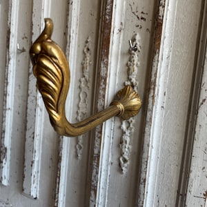 2 French antique brass curtain hooks LARGE pair of gold Classical unique pair of heavy wall hooks Ormolu scrolls divine curtain holders