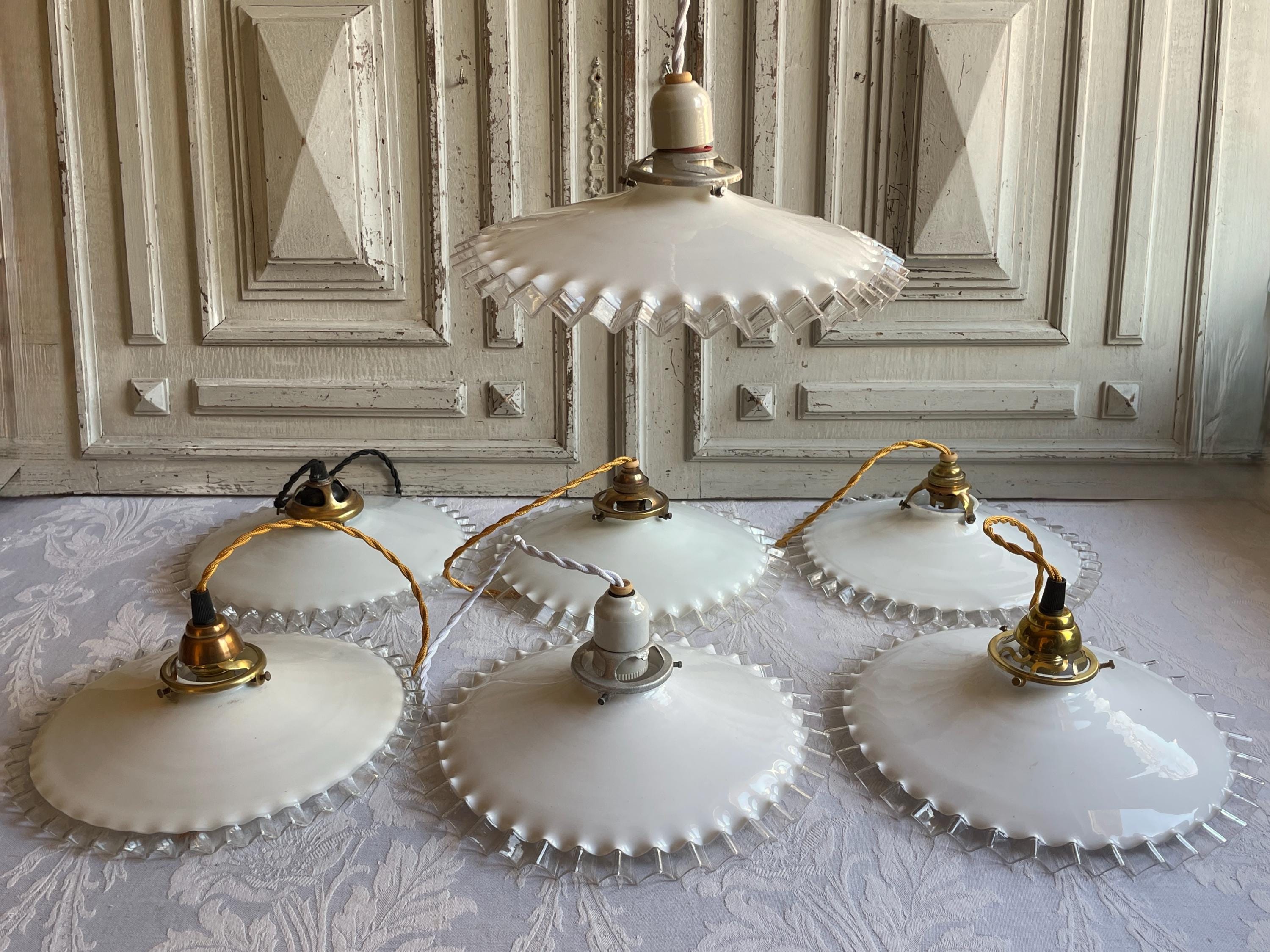 Antique French ceiling shade, opaline white glass, SINGLE milk glass opaque lampshade, Art deco light 1920's vintage chic, (3 AVAILABLE)