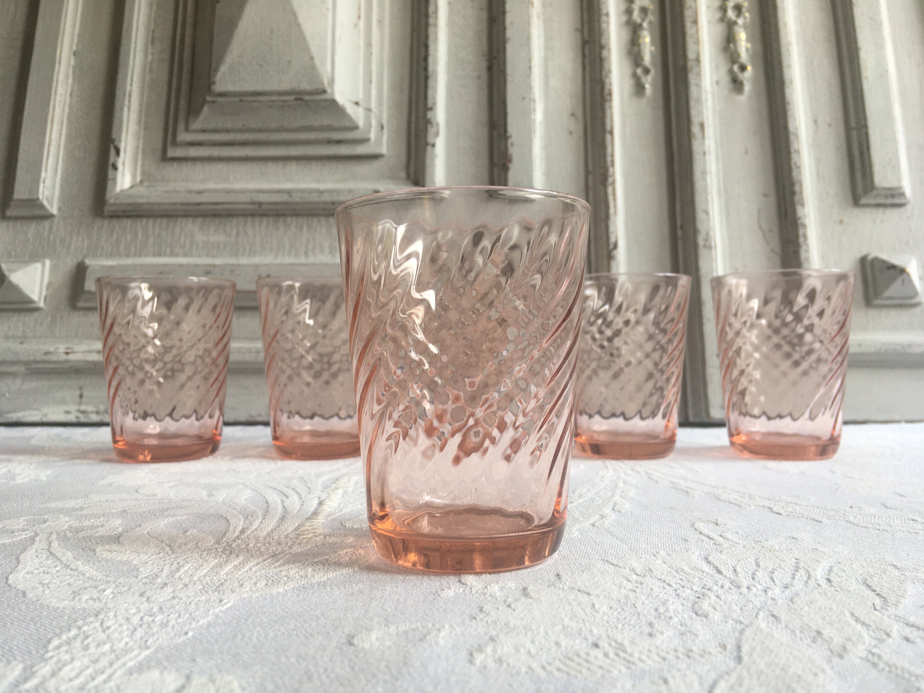 Gobelets en Verre Dépression Rose Vintage 6 Français Vintage, Béchers Blushware Water Arcoroc,
