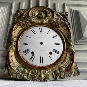 Antique French enamel clock face, Long case clock, black and white hand painted enamel clock front grandfather clock 1800&#39;s decorative piece