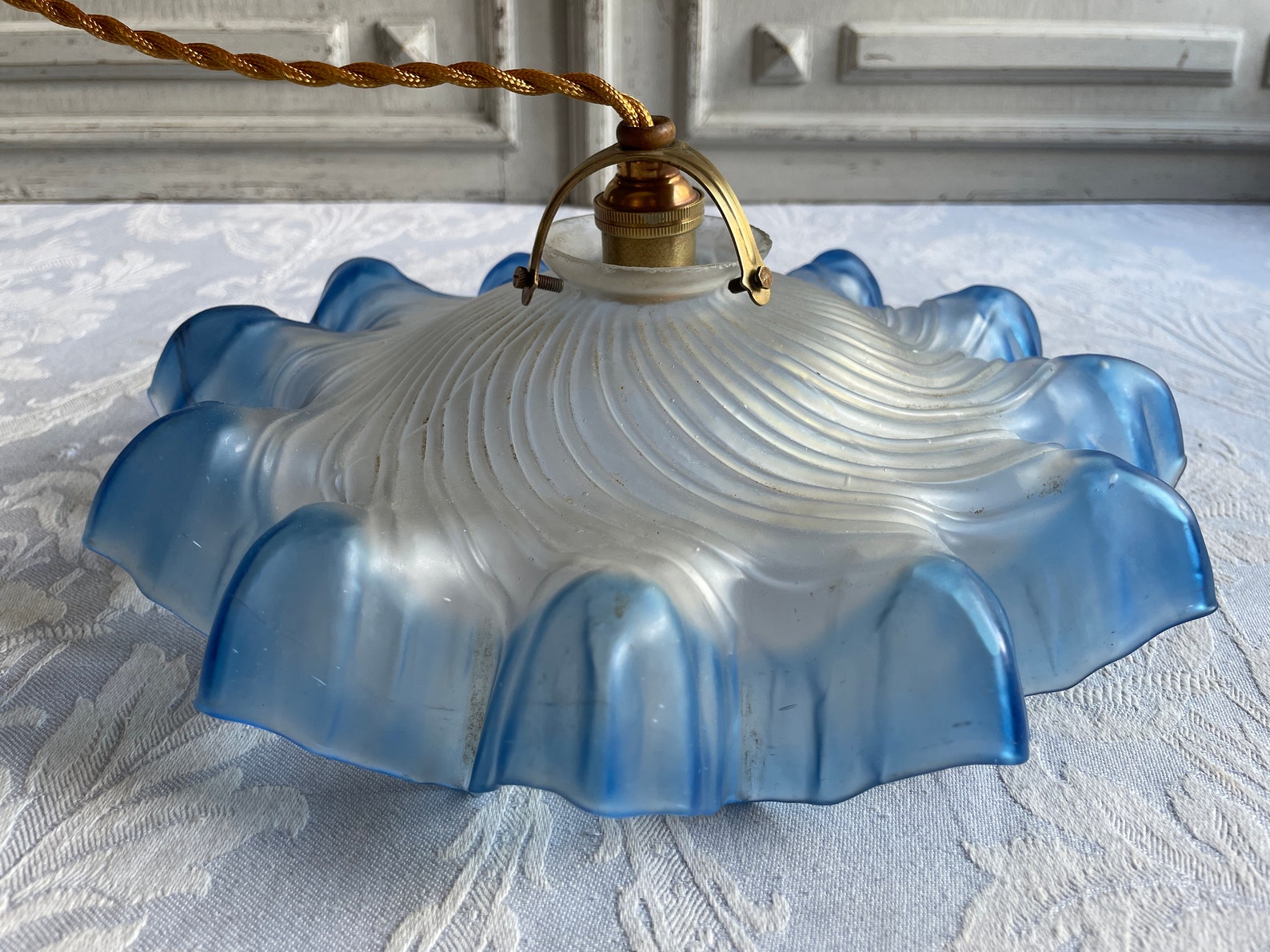 Antique French blue glass ceiling shade frosted glass lamp Etsy