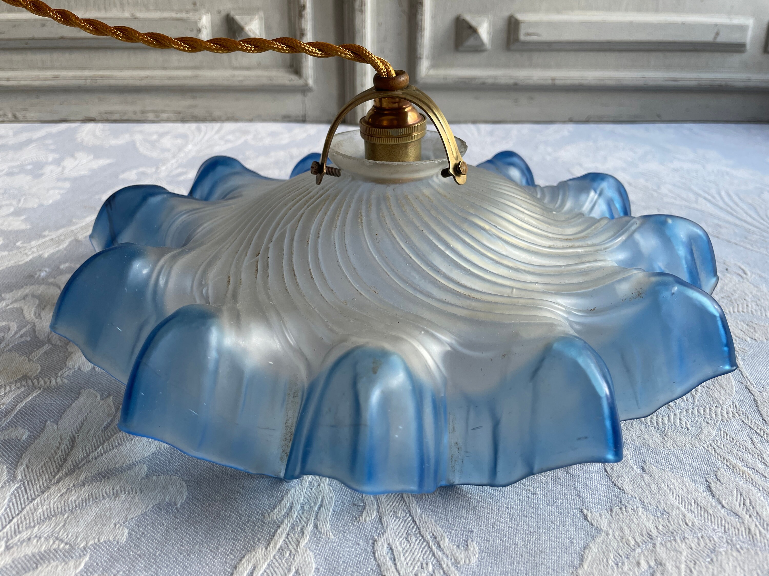 Antique French blue glass ceiling shade frosted glass lamp Etsy