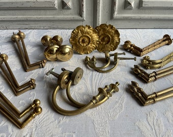 French vintage brass curtain hooks EXTRA LARGE gold Classical CHOOSE pair of French wall hooks Ormolu scrolls 1980's, divine curtain holders