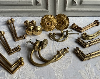 French vintage brass curtain hooks EXTRA LARGE gold Classical CHOOSE pair of French wall hooks Ormolu scrolls 1980's, divine curtain holders