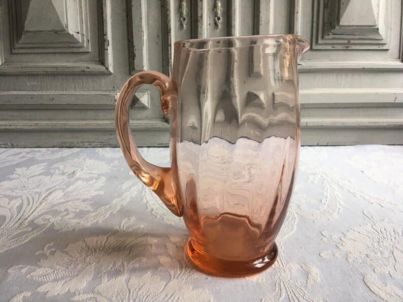 Pink blush glass jug depression glass French vintage Etsy