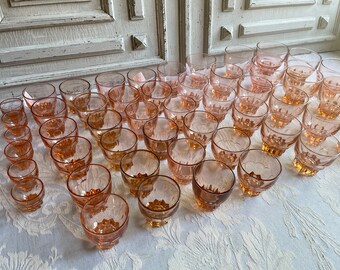 6 Pink blush glasses, depression glass, French vintage, blushware 6 glasses, VARIOUS SIZES AVAILABLE,  classic design salmon pink