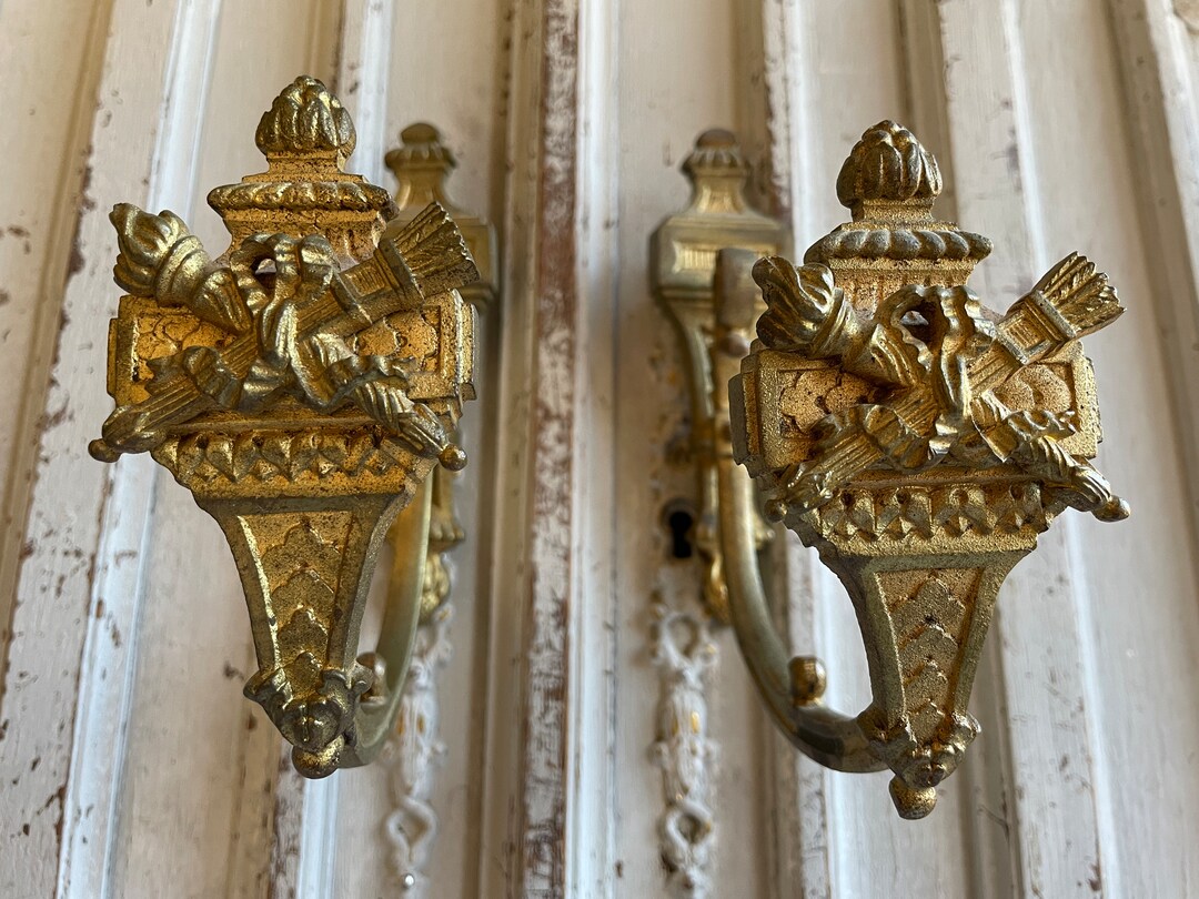 Antique Brass Curtain Tie Backs, Stunning Pair of French Vintage Ormolu