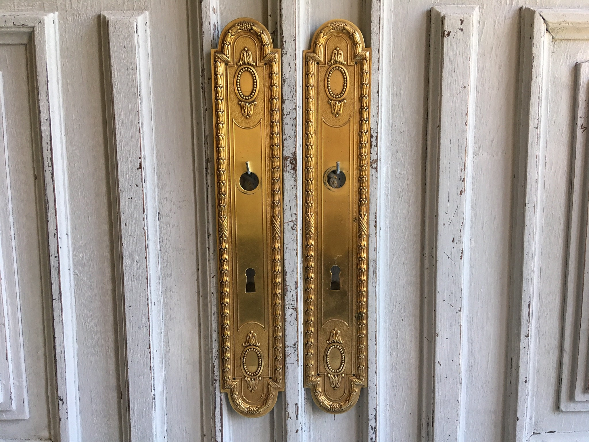 Antique brass push plates door finger plates French brass Etsy