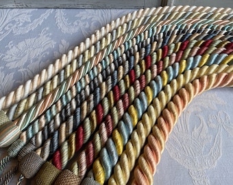 SINGLE Silk French vintage curtain tieback, HOULES cord, VARIOUS colors, sublime quality, curtain holdback, pretty cottage chic decor