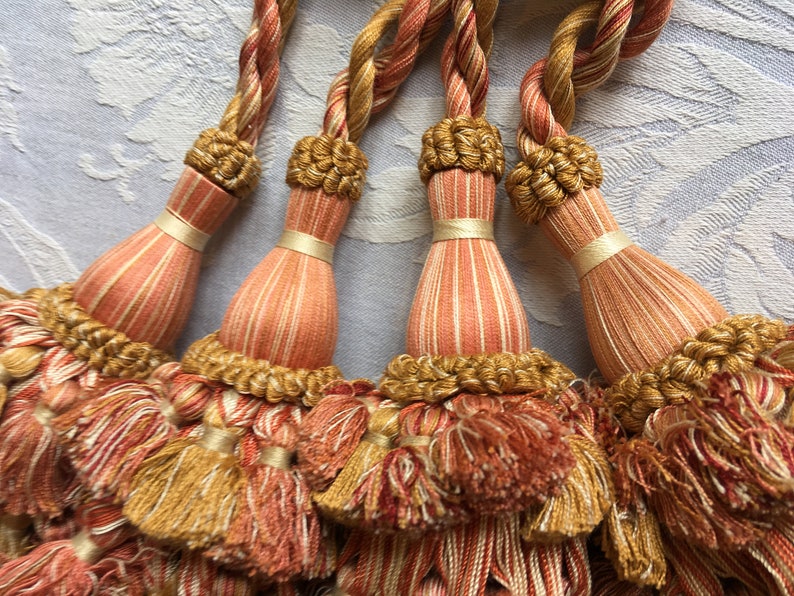 French curtain tiebacks Tassels French Decor frothy pom poms. pinkgold vintage pair of 1940/'s curtain ties fluffy holdbacks