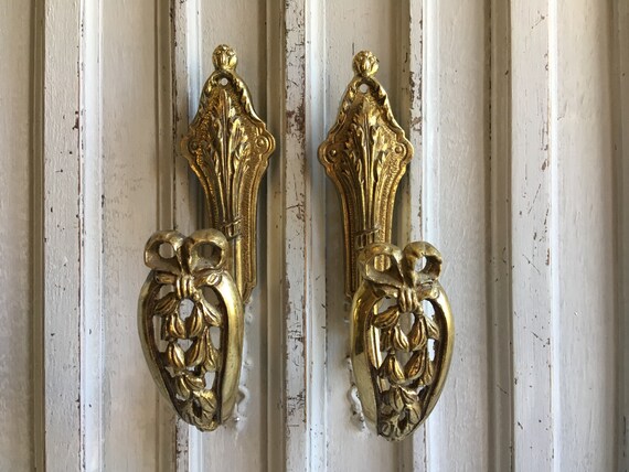 French Brass Curtain Tie Backs Pair Of Vintage Hooks Curtain Etsy