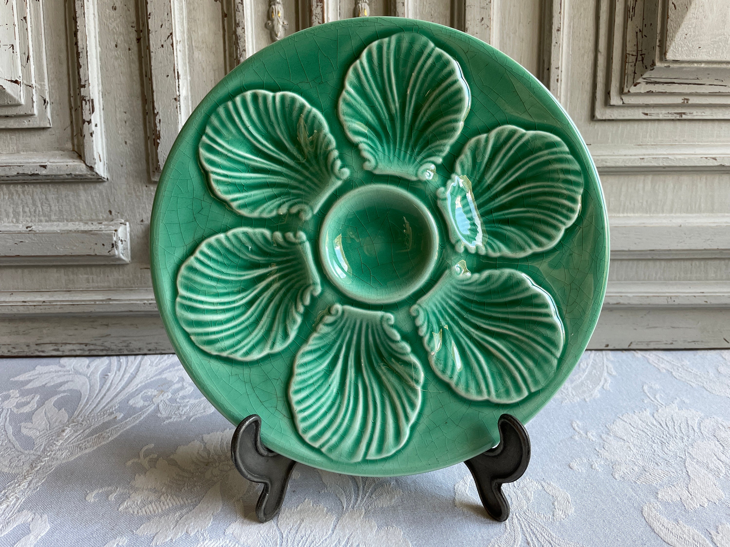 Français Assiette d'huîtres Vintage, Palourde de Fruits Mer Vert Jade Turquoise Taille Unique Barbot