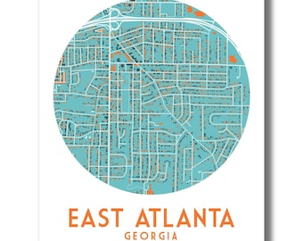 EAST ATLANTA Map Print, East Atlanta Neighborhood Map, Atlanta GA art print, Airbnb decor, Modern Map Art, Housewarming Gift, Realtor Gift!