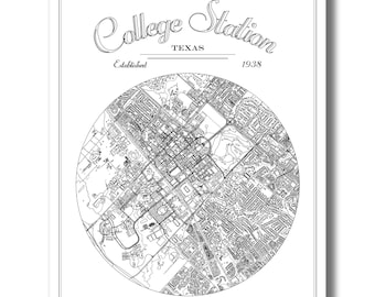 COLLEGE STATION Texas Map Print, University Graduation Gift, College Campus Art Print, Dorm Room Decor, College Acceptance Gift, City Map!