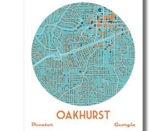 Oakhurst Map, Decatur Georgia Art Print, Hometown Vibe