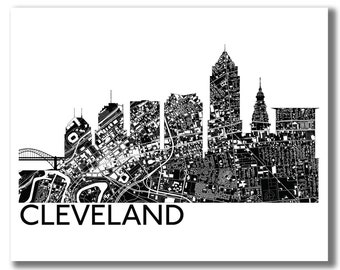 CLEVELAND OH Skyline Map Print, Cleveland Skyline Print, Cleveland Modern Map, Cleveland Skyline Art Print, Cleveland Art Print, Modern map!