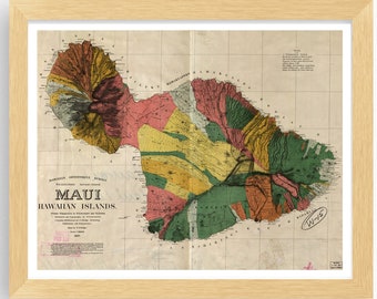 Maui Vintage Map Print, Hawaii Vintage Map, Wedding Gift, Travel Art, Travel Memento, Moving Away Gift! Going Away Gift, Hawaiian Islands!