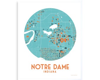 Notre Dame Map, Indiana, Art, Wedding, Housewarming, Moving Away, Travel, Going Away, Graduation, Custom Art, Home Decor Gift, Football Fan