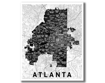 Atlanta Neighborhoods Map! Atlanta Map Print, Atlanta Modern Art, Closing Gift, Housewarming, Airbnb decor, Moving Away Gift, Grad gift!