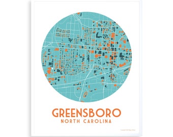 Greensboro, North Carolina, Map, Art, Wedding, Housewarming, Moving Away, Travel, Going Away, Graduation, Custom Art, Home Decor Gift!