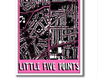 Little Five Points! Atlanta Map, Pink Map, Moving Away Gift, Going Away Gift, Modern Art, Wedding Gift, Pop Art, AirBnb Decor, Modern Art!