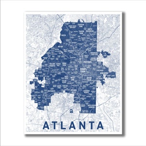 Atlanta Neighborhoods Map Atlanta GA Poster, Atlanta City Map, Atlanta Modern Art, Housewarming, Moving, Wedding, Graduation, Travel Gift image 1