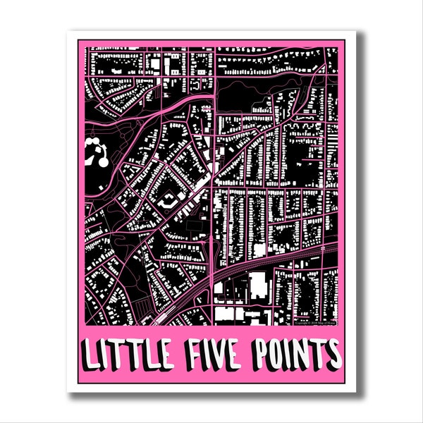 Little Five Points! Atlanta Map, Pink Map, Moving Away Gift, Going Away Gift, Modern Art, Wedding Gift, Pop Art, AirBnb Decor, Modern Art!