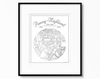 Poncey-Highland, Atlanta Map Print! Housewarming, Birthday, Wedding, Moving Away, Going Away, Wall Art, Atlanta Art! Wedding Gift!