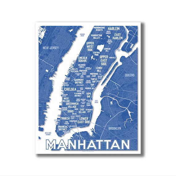 New York Neighborhoods Map Print! Manhattan, New York City Poster