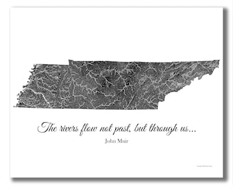 TN RIVERS map print, Tennessee Rivers Map, Tennessee hydrology, state rivers map, cabin decor, rustic decor, TN waterways, nature lover gift