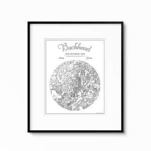 Buckhead, Georgia, Map, Buckhead Map, Housewarming Gift, Buckhead Art, Moving Away Gift, Going Away Gift, Wedding Gift Vintage Style B & W