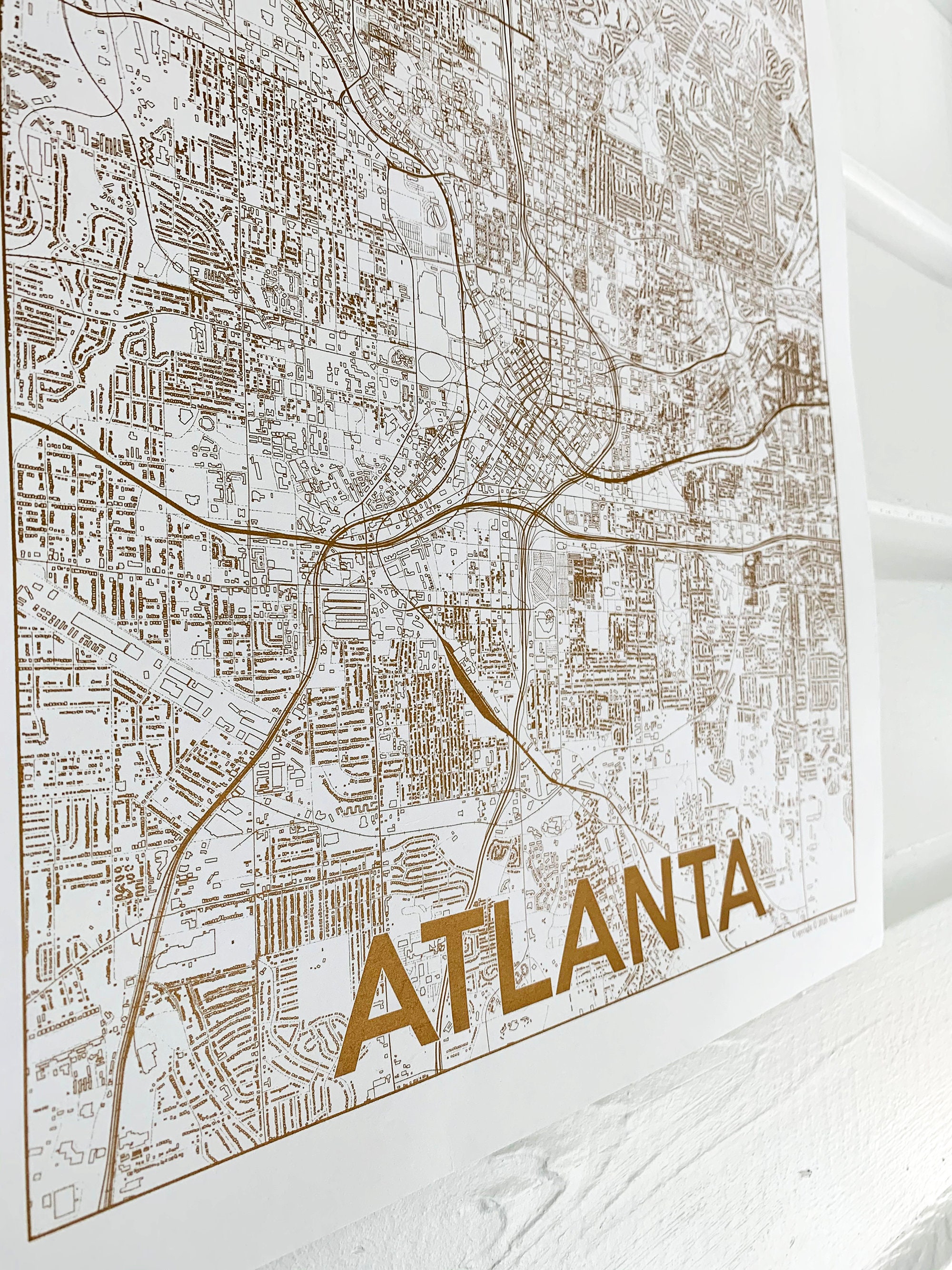 La Casa De Las Carcasas Vecindario Arte del mapa de Atlanta Serigrafía Tinta dorada sobre - Etsy México