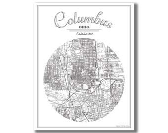 Columbus, Ohio Map! Columbus Map, Airbnb Decor, Wedding, Going Away, Travel Art, Graduation, Shower, and Housewarming Gift! Modern Art!