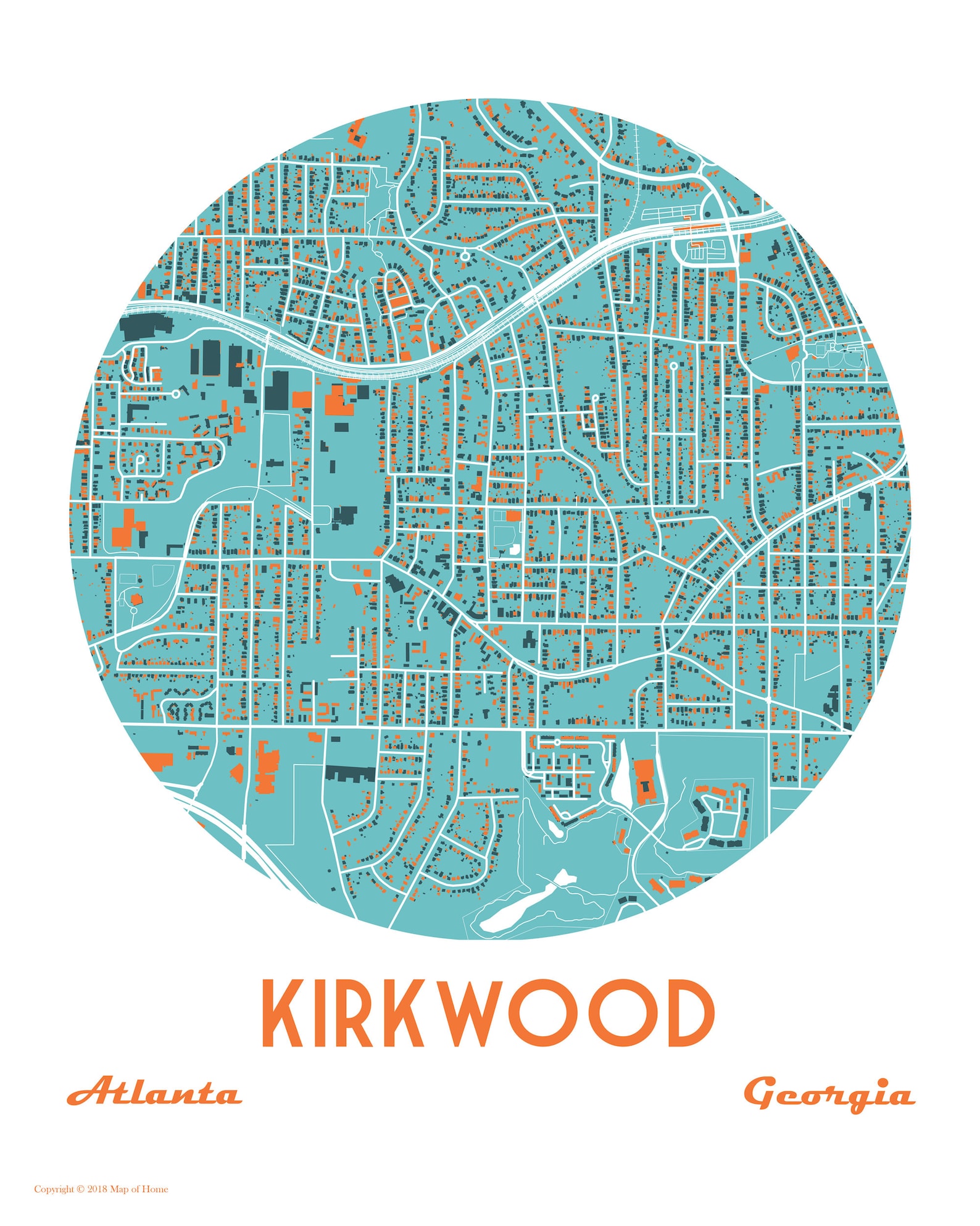 Kirkwood Atlanta Neighborhood GA Map Moving Away Gift Etsy