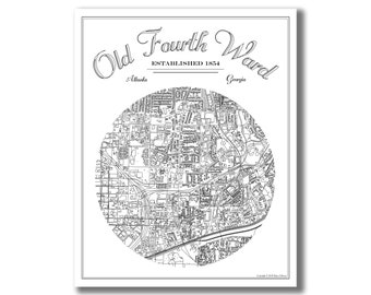 OLD FOURTH WARD Map Print, Old 4th Ward Atlanta Neighborhood Map, Atlanta Vintage Style Print,  Old Fourth Ward Atlanta Art, Custom City Map