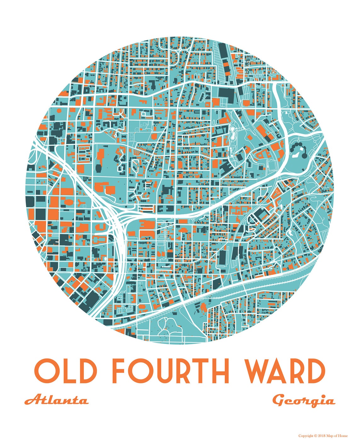 Old Fourth Ward Atlanta Neighborhood GA Map Moving Away Etsy