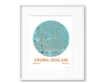 Virginia Highland, Atlanta Neighborhood, Moving Away, Going Away, Wedding, Housewarming Gift! Wedding Gift!