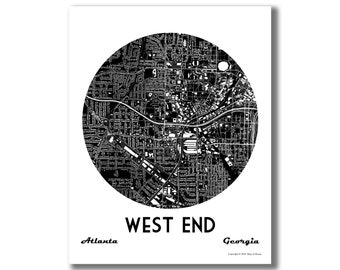 West End, Atlanta Map! Atlanta, GA, Housewarming, Going Away, Moving Away, Wedding, Graduation, Atlanta Art, Airbnb Art, Modern Art!