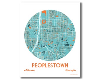 PEOPLESTOWN Map Print! Peoplestown Art, Atlanta GA Modern Art, Realtor Closing Gift, Housewarming Gift, Moving Away, Wedding, Travel Gift!