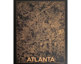 Atlanta Map Art! Screen Print, Gold Ink on Black Poster, Housewarming Gift, Moving Away Gift, Going Away Gift, Father's Day Gift!