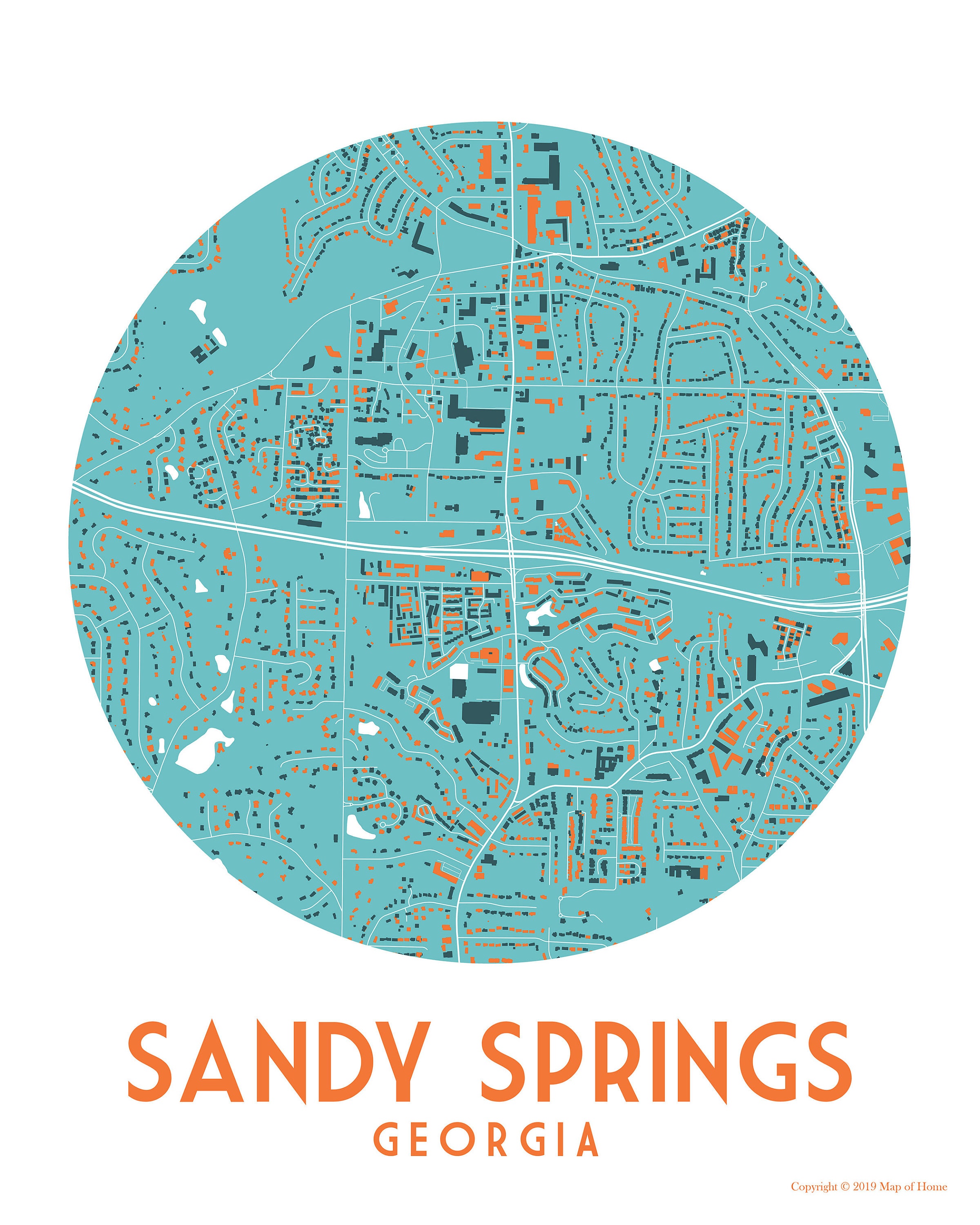 Sandy Springs Map Sandy Springs GA Housewarming Gift Sandy Etsy