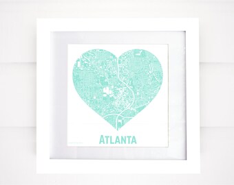 Atlanta Heart Map, More Cities Available! Atlanta Buildings, Downtown Atlanta Map  Moving Away Gift! Going Away Gift! Wedding Gift!