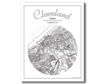 Cleveland, Ohio Map! Cleveland Map, Airbnb Decor, Wedding, Going Away, Travel Art, Graduation, Shower, and Housewarming Gift! Vintage Style!