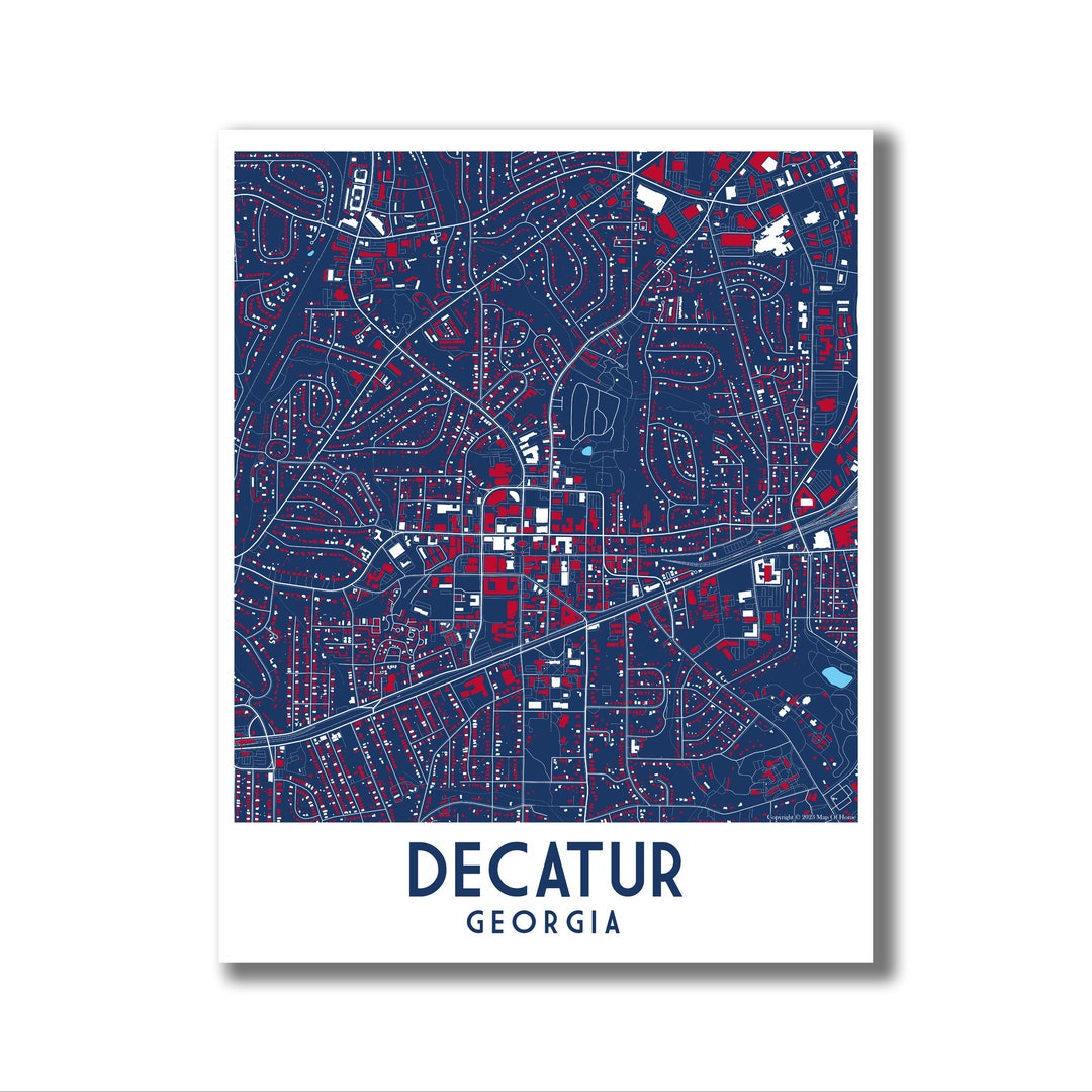 DECATUR Georgia Map Print! Decatur GA Art Print, Decatur Blue and Red ...