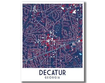 DECATUR Georgia Map Print! Decatur GA Art Print, Decatur Blue and Red Map, Decatur Art, Housewarming Gift, Moving Away Gift, City Home Decor