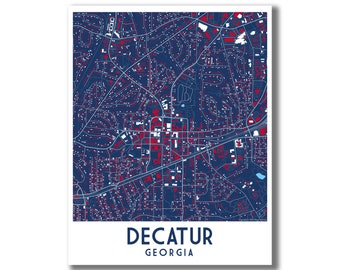 DECATUR Georgia Map Print! Decatur GA Art Print, Decatur Blue and Red Map, Decatur Art, Housewarming Gift, Moving Away Gift, City Home Decor