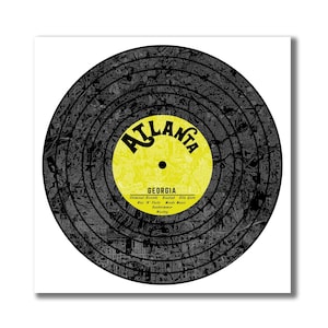 Atlanta Record Map Print, Atlanta GA Map, Music Lover Gift, Music Print, Atlanta Music Map, Atlanta Modern Art! Moving, Housewarming Gift!