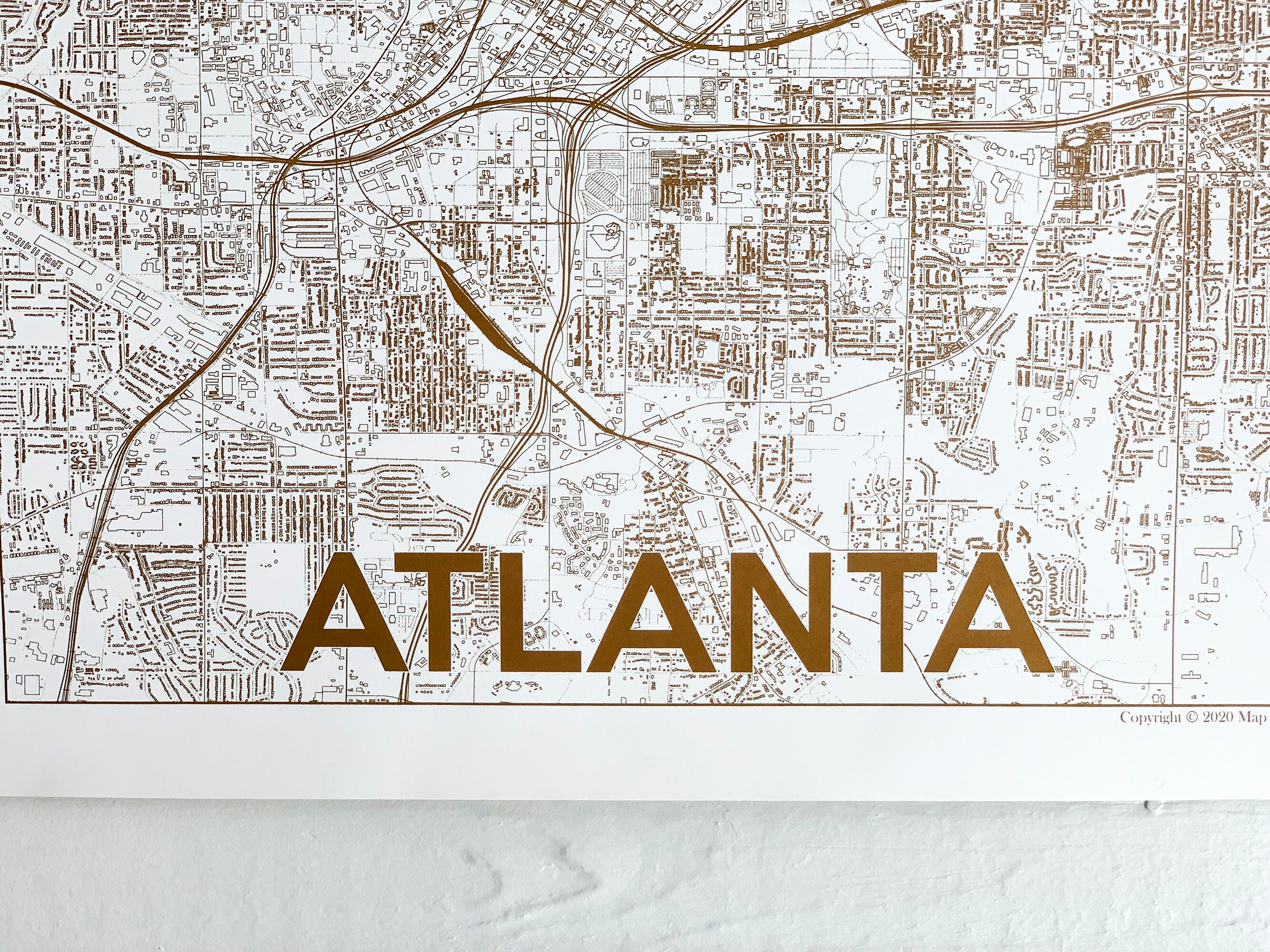 La Casa De Las Carcasas Vecindario Arte del mapa de Atlanta Serigrafía Tinta dorada sobre - Etsy México