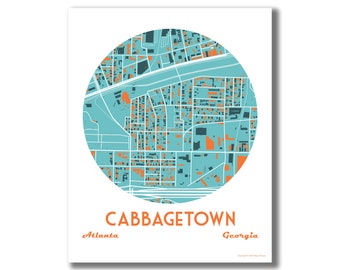 CABBAGETOWN Map Print, CABBAGETOWN Atlanta Neighborhood Map, Cabbagetown Atlanta Art Print, Cabbagetown Modern Style Map, Custom City Map!