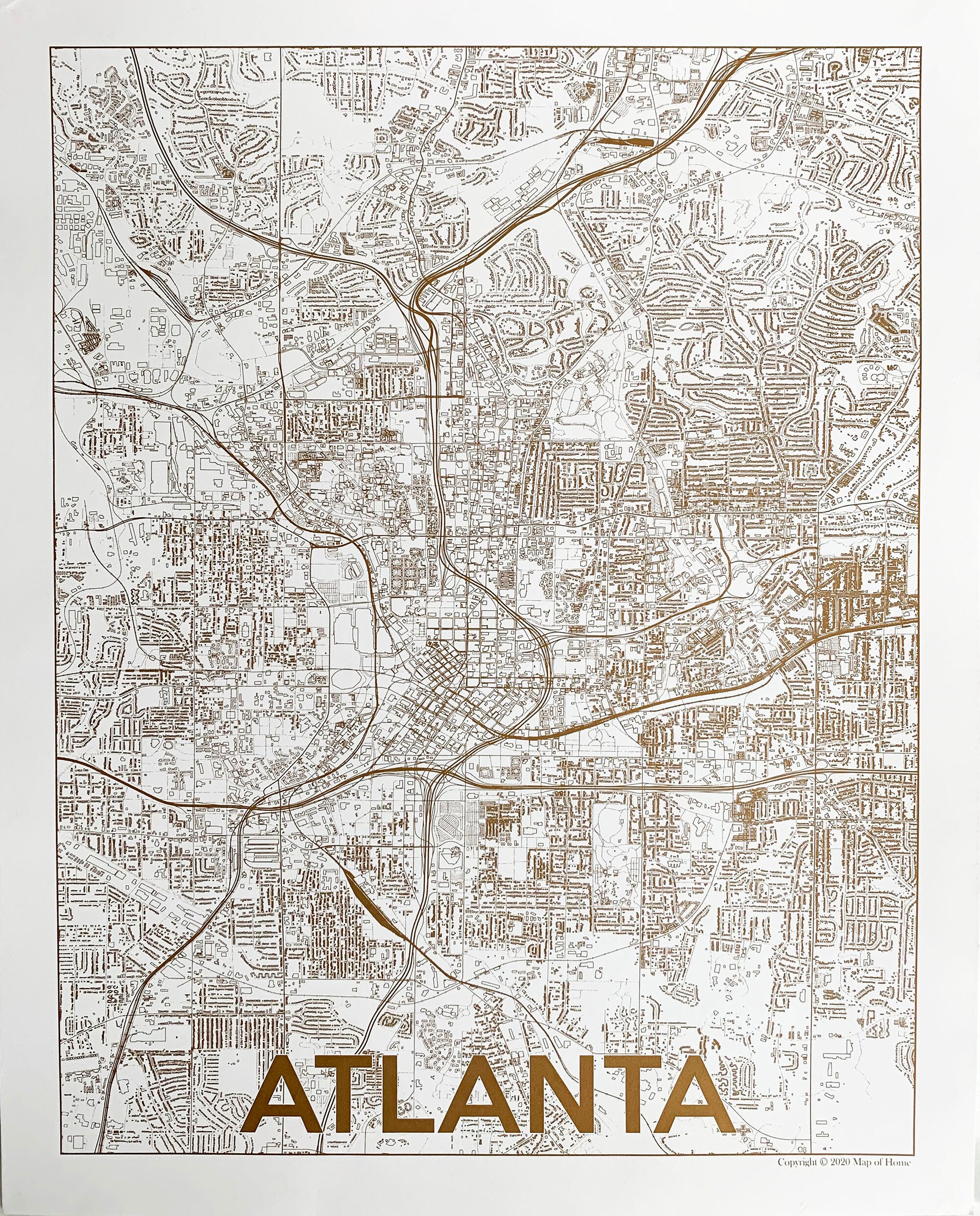 La Casa De Las Carcasas Vecindario Arte del mapa de Atlanta Serigrafía Tinta dorada sobre - Etsy México